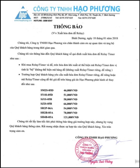 thông báo xuất hóa đơn