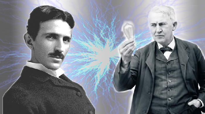 Nikola Tesla (trái) và Thomas Edison (phải)