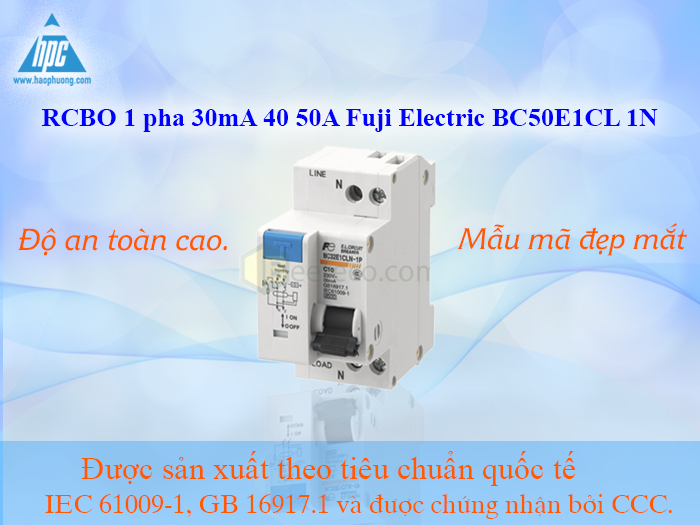 RCBO 1 pha 30mA 40 50A Fuji Electric BC50E1CL 1N