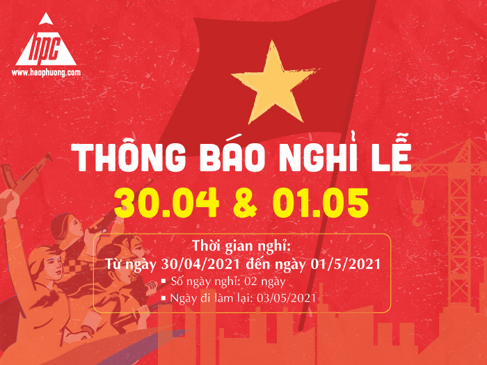 Hạo Phương thông báo lịch nghỉ lễ 30/04 và 01/5 năm 2021