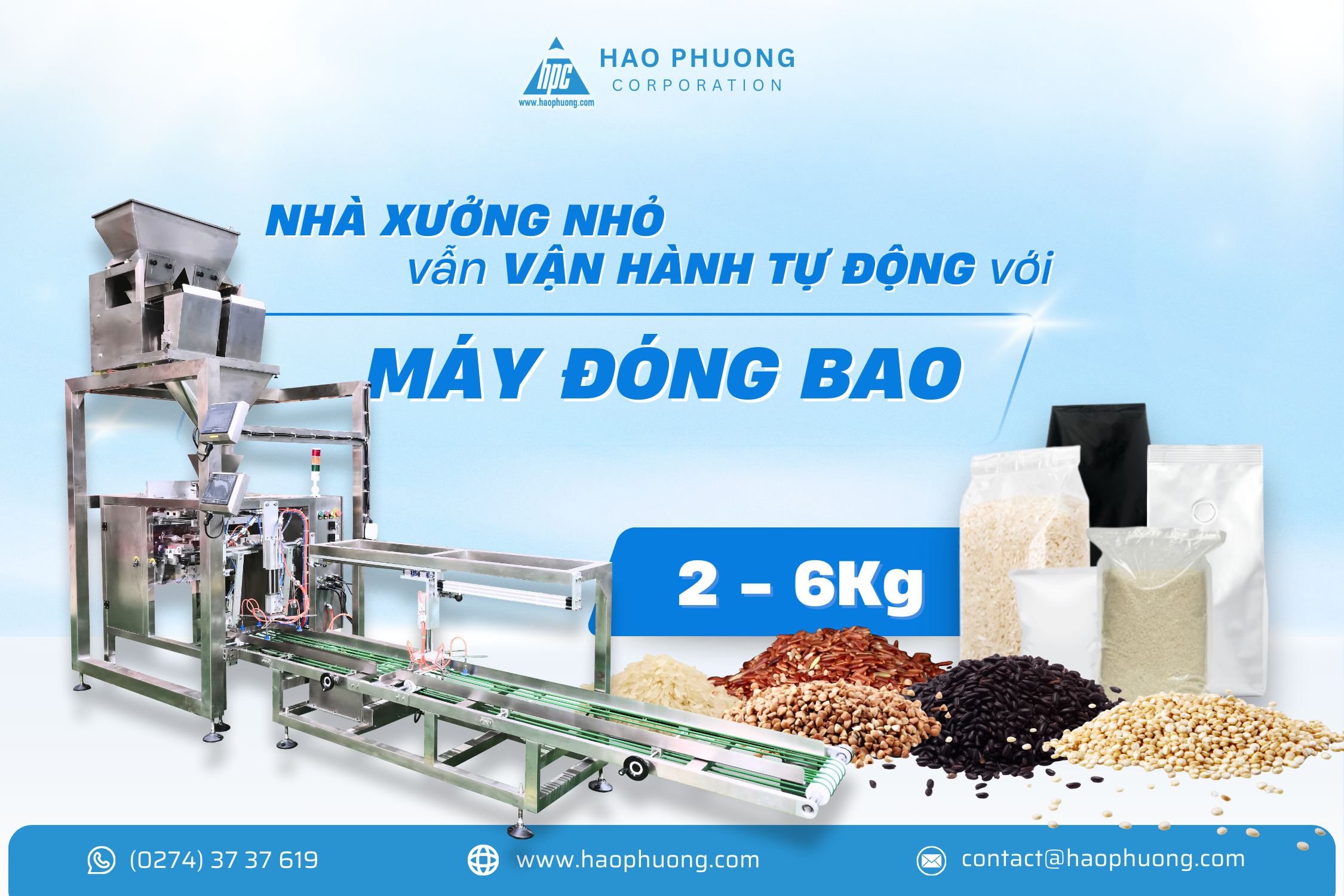 NHÀ XƯỞNG NHỎ VẪN VẬN HÀNH TỰ ĐỘNG – NHỜ MÁY ĐÓNG BAO 2-6KG