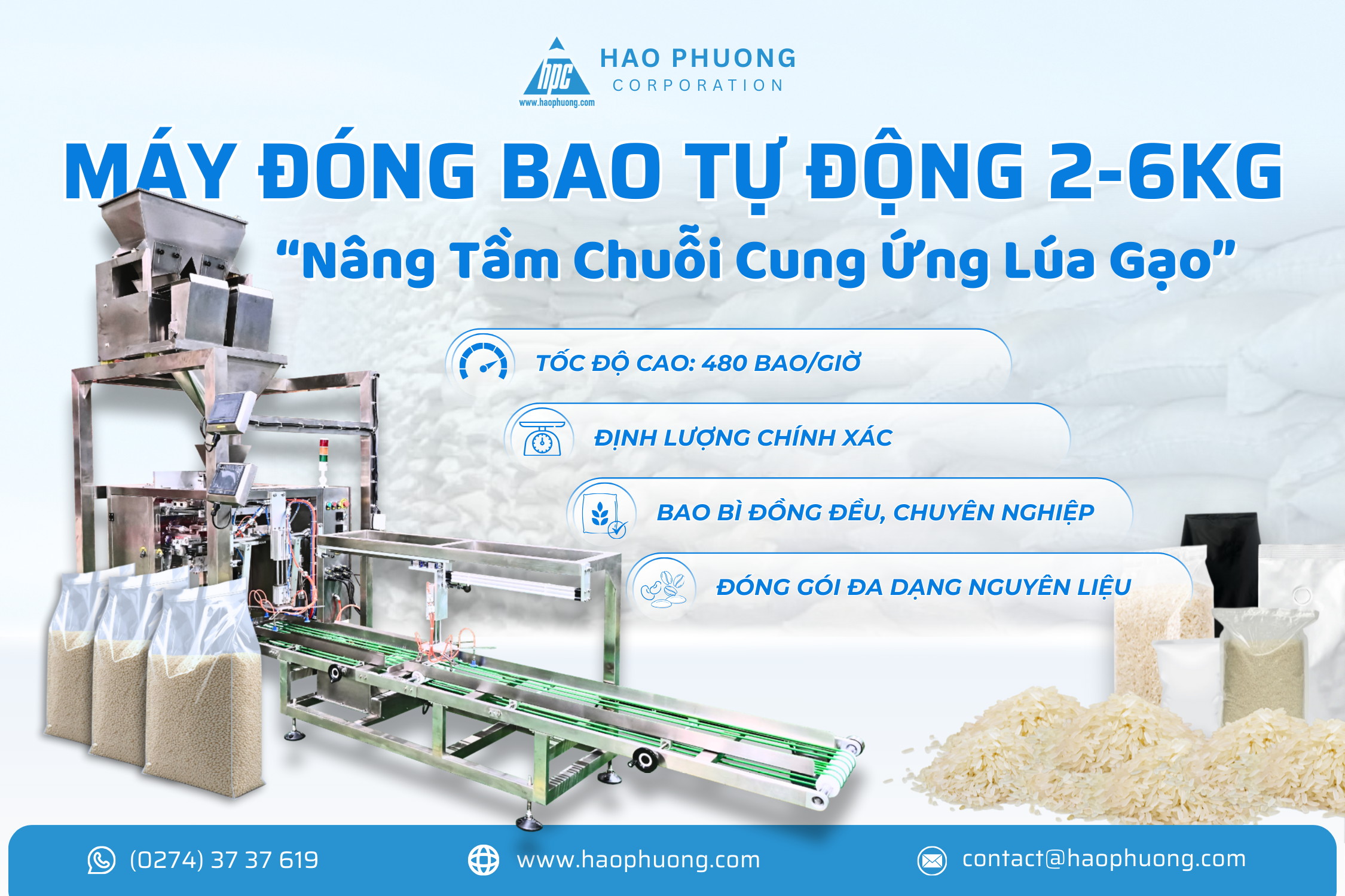 NÂNG TẦM CHUỖI CUNG ỨNG LÚA GẠO VỚI GIẢI PHÁP ĐÓNG BAO 2-6KG TỰ ĐỘNG