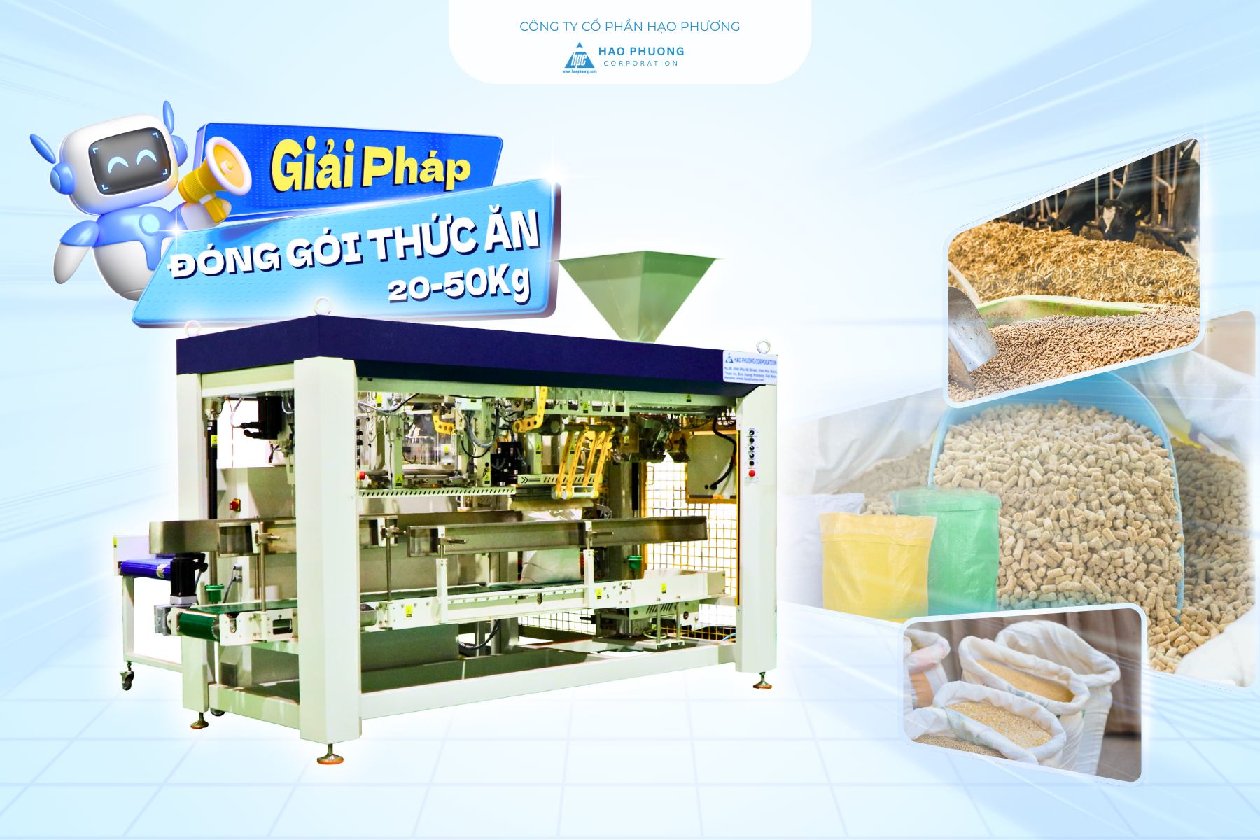 HỆ THỐNG ĐÓNG BAO 20-50KG: GIẢI PHÁP CHO MỌI THÁCH THỨC ĐÓNG GÓI THỨC ĂN CHĂN NUÔI