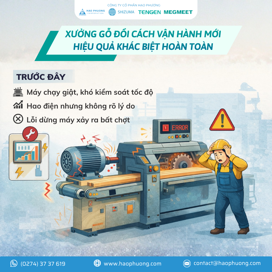 ỨNG DỤNG BIẾN TẦN MEGMEET MV820 TRONG MÁY CHẾ BIẾN GỖ – GIẢI PHÁP TỐI ƯU VẬN HÀNH & TIẾT KIỆM ĐIỆN NĂNG