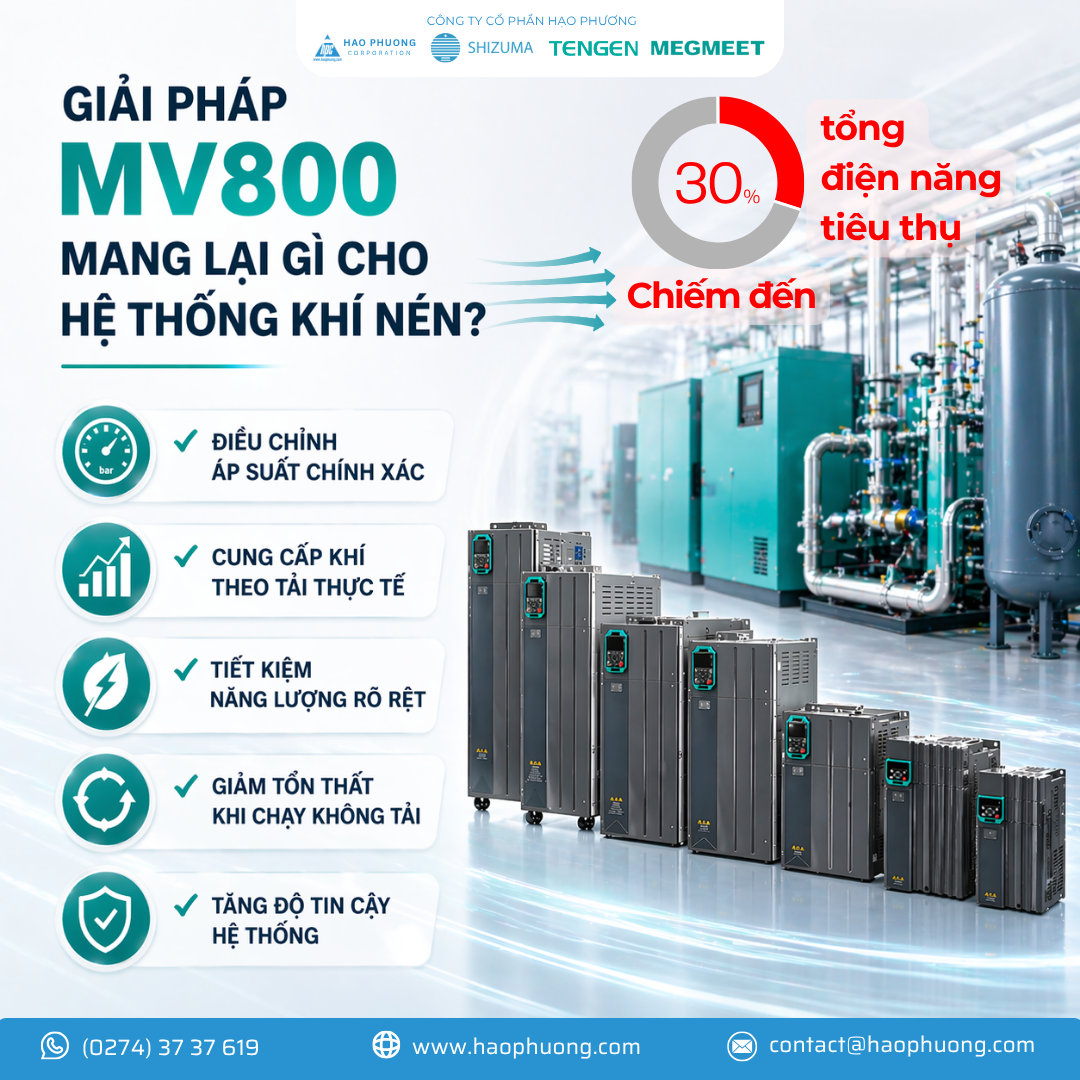 TỐI ƯU HỆ THỐNG KHÍ NÉN VỚI BIẾN TẦN MEGMEET MV800 – GIẢI PHÁP TIẾT KIỆM NĂNG LƯỢNG CHO NHÀ MÁY HIỆN ĐẠI
